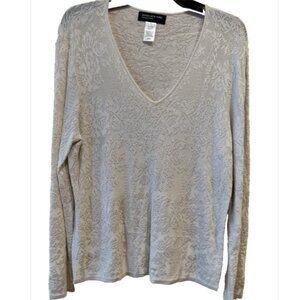 Jones New York Signature Lace Stretch Top Cream Long Sleeve Career XLARGE NWT